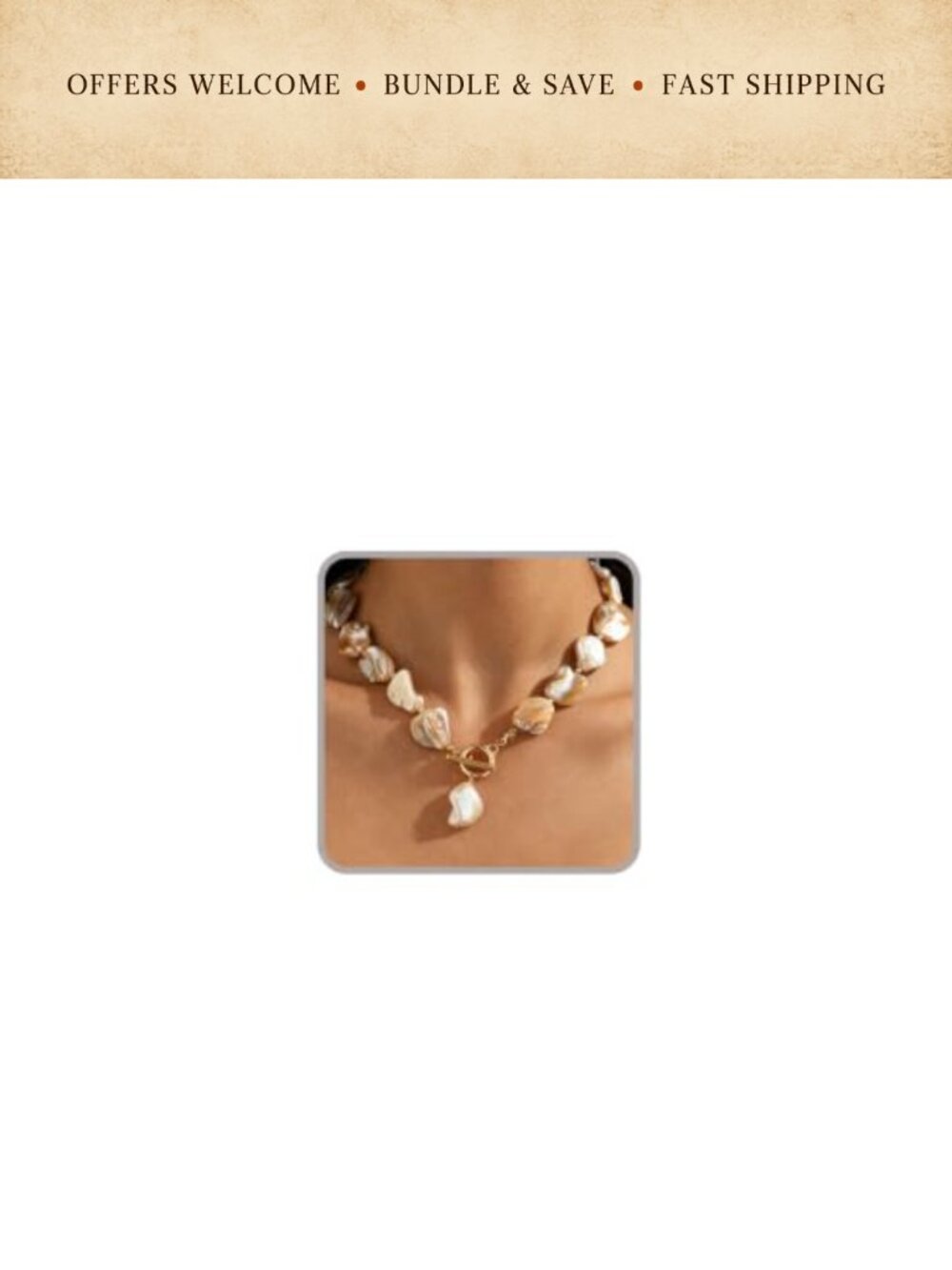 Chunky Pearl Choker Necklace Layered 14K Gold Plated Women